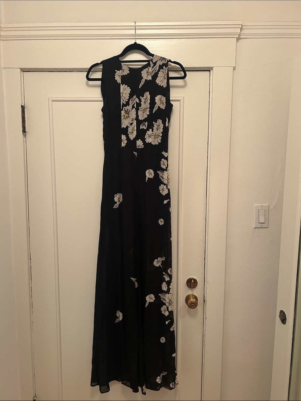 Vintage Reformation Black Maxi Dress with White Floral Print